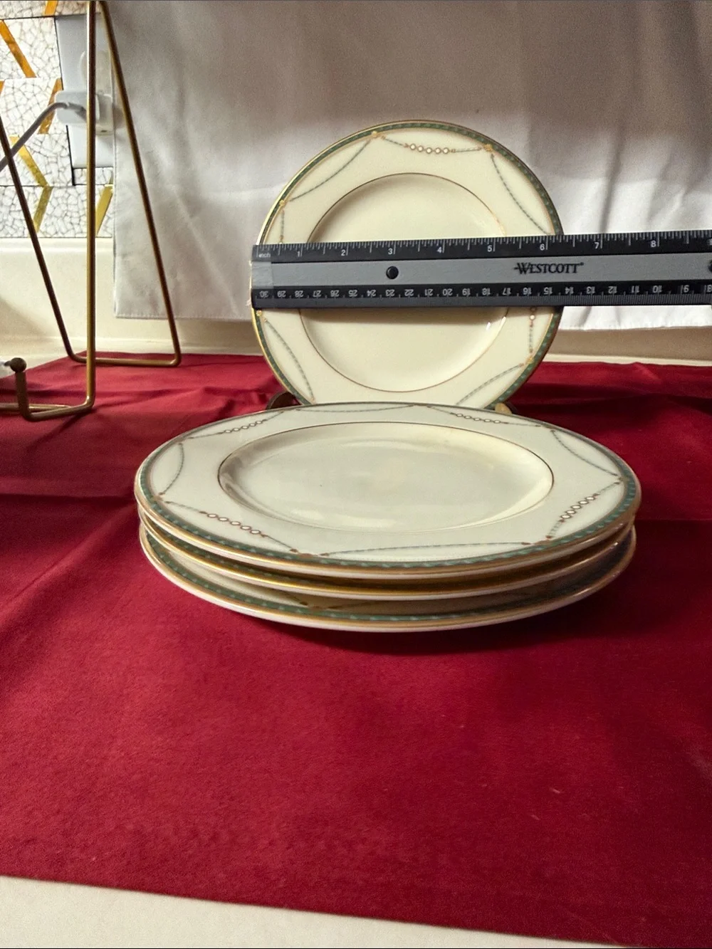 Vintage Mikasa Bread/Butter Plates Set, Laurent Teal & Gold, Set of 4